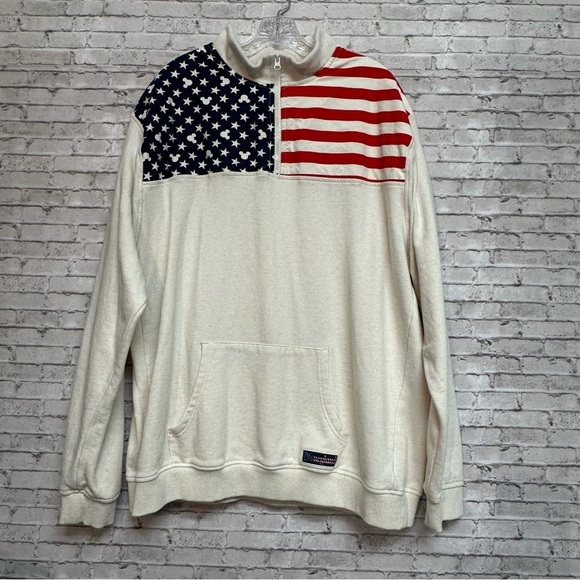 Disney Parks Mickey Mouse Stars Stripes Flag Men Pullover Sweatshirt 1/4 Zip 2XL - Picture 2 of 16